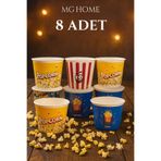 MG HOME 8 Adet Mısır Kovası Cips Kovası Popcorn Kasesi 2200 ML Plastik Kırılmaz Kova Patlamış Mısır