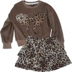 MG Mini Giyim Leopar Desenli Dijital Baskılı Sweat - Etekli Takım Kız Çocuk - 5 - 6 Yaş - Kahverengi