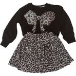 MG Mini Giyim Leopar Desenli Düz Etekli Dijital Baskılı Sweat Takım Kız Çocuk - 3 - 4 Yaş - Siyah