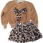 Mg Mini Giyim Leopar Desenli Etekli Sweat Takım Kız Çocuk - Açık Kahve - 4 - 5 Yaş