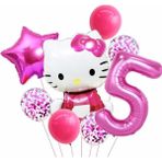 Mg Store Hello Kitty 5 Yaş Balon Set Yıldız Balon Folyo Set Konsept Doğum Günü Set Yaş Balon Set