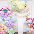 Mg Store Unicorn Temalı Gökkuşağı Konsepti Makaron Balon Doğum Günü Parti Kutlama Seti Doğum Günü Süsü