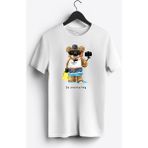 MGAX Sevimli Ayı Dalgıç Şnorkelle Dalmaya Baskılı Regular Sıfır Yaka %100 Pamuk Unisex Penye T-Shirt - Beyaz