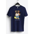 MGAX Sevimli Ayı Dalgıç Şnorkelle Dalmaya Baskılı Regular Sıfır Yaka %100 Pamuk Unisex Penye T-Shirt - Lacivert - 3XL