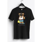 MGAX Sevimli Ayı Dalgıç Şnorkelle Dalmaya Baskılı Regular Sıfır Yaka %100 Pamuk Unisex Penye T-Shirt - Siyah