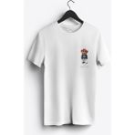 MGAX Sevimli Ayı Şanslı Adam Arma Baskılı Regular Sıfır Yaka %100 Pamuk Unisex Penye T-Shirt - Beyaz - 2XL