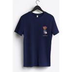 MGAX Sevimli Ayı Şanslı Adam Arma Baskılı Regular Sıfır Yaka %100 Pamuk Unisex Penye T-Shirt - Lacivert - 2XL