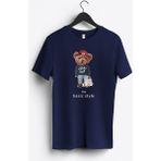 MGAX Sevimli Ayı Şanslı Adam Baskılı Regular Sıfır Yaka %100 Pamuk Unisex Penye T-Shirt - Lacivert - 3XL