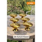 MGEStore 6’lı İstiridye Huni Ayaklı Çerezlik Çikolata Şekerlik Lokumluk Sunum Kasesi Seti Dekoratif Tatlılık