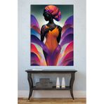 Mgi Design Afrikalı Kadın Sanat Eseri Kanvas Tablo, Mor Turuncu Etnik Desenli, 35x50 cm, Modern Bohem Duvar Dekoru