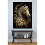 Mgi Design Altın Taçlı At ve Çiçekler Kanvas Tablo, Salon Ofis Duvar Dekorasyonu, 50x70 cm