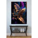 Mgi Design Altın ve Mavi Tropikal Yapraklar Kanvas Tablo, 70x100 cm, UV Baskı, Salon ve Ofis Dekorasyonu