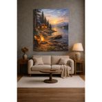 Mgi Design Göl Kenarında Dağ Evi Kanvas Tablo, Doğa Manzarası Temalı, 60x90 cm, Çok Renkli