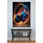 Mgi Design Neon Işıklı Alevli Kulaklık Kanvas Tablo, Müzik Temalı, Genç Odası ve Ofis, 70x100 cm