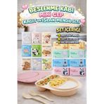 M&H 3 Bölmeli Beslenme Seti: 1 Adet Yemek Kabı + 9 Adet Kağıt Mendil + 8 Adet Islak Mendil - Pembe