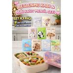 M&H 3 Bölmeli Beslenme Seti: 1 Adet Yemek Kabı ve 9 Adet Kağıt Mendil - Pembe