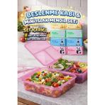 M&H 4 Bölmeli Beslenme Seti: 1 Adet Yemek Kabı + 8 Adet Islak Mendil - Pembe