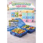 M&H 4 Bölmeli Beslenme Seti: 1 Adet Yemek Kabı + 9 Adet Kağıt Mendil + 8 Adet Islak Mendil - Mavi