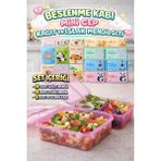 M&H 4 Bölmeli Beslenme Seti: 1 Adet Yemek Kabı + 9 Adet Kağıt Mendil + 8 Adet Islak Mendil - Pembe