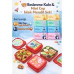 M&H Avantajlı Beslenme Seti: 4 Adet Yemek Saklama Kabı + 8 Adet Cep Islak Mendil - Kırmızı