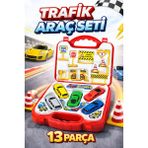M&H Çantalı Oyuncak Araba Seti – 13 Parça Trafik & Yarış Araç Seti | Çocuklar Için Eğitici Oyun Seti - Çok Renkli