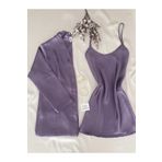 MH Moony Homewears 2'li Saten Sade Lila Lüks Gecelik Sabahlık Seti