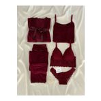 MH Moony Homewears 5'li Bordo Kadife Pijama Sabahlık İç Giyim Çeyiz Seti