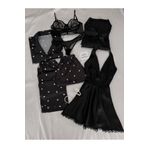 MH Moony Homewears Kutulu 7'li White Black Love Saten Pijama Gecelik Iç Giyim Çeyiz Seti