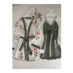 MH Moony Homewears Saten Yeşil Elmas Gecelik Sabahlık Seti