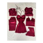 MH Moony Homewears Soso Kutulu Altılı Saten Sabahlık Kaplı Gecelik Pijama Çeyiz Seti