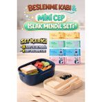 M&H Premium Beslenme Seti: 1 Adet Beslenme Kabı ve 8 Adet Islak Mendil - Lacivert