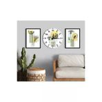 M&H Quality 4454111000s2130 Modern Çizgisel Sanat 3'lü Duvar Dekoru Seti (2 Tablo + 1 Saat) | Pastel Tasarım | Sessiz Mekanizma