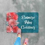 M&H Quality Dijital Baskılı Kapı Önü Paspas Çiçek Desenli Hoş Geldiniz Yazılır Ev Içi ve Dışı Banyo Mutfak Çocuk Odası Için kullanılabilir 45X70 - Bej - Siyah - 45 x 70 cm