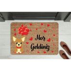 M&H Quality Hoş Geldiniz Yazılı Köpek Figürlü Kapı Önü Paspası – Dekoratif Kaymaz Taban - Altın - 70 x 45 cm