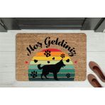 M&H Quality Hoş Geldiniz Yazılı Köpek Figürlü Kapı Önü Paspası – Dekoratif Kaymaz Taban - Bej - 70 x 45 cm