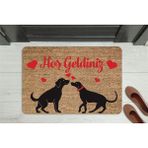 M&H Quality Hoş Geldiniz Yazılı Köpek Figürlü Kapı Önü Paspası – Dekoratif Kaymaz Taban - Beyaz - 70 x 45 cm