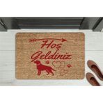 M&H Quality Hoş Geldiniz Yazılı Köpek Figürlü Kapı Önü Paspası – Dekoratif Kaymaz Taban - Turuncu - 70 x 45 cm