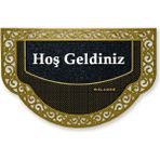 M&H Quality Yarım Ay Modeli Hoş Geldiniz Yazlı Kapı Önü Paspası Siyah Rengi Nem Alıcı Yıkanabilir - Altın - 45 x 70 cm