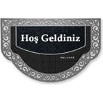 M&H Quality Yarım Ay Modeli Hoş Geldiniz Yazlı Kapı Önü Paspası Siyah Rengi Nem Alıcı Yıkanabilir - Gümüş - 45 x 70 cm
