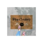 M&H Quality(62) hoş geldiniz yazılır Temalı Coco Görünümlü Dekoratif Dış Kapı Önü ve Iç Mekan Paspası Bebek Mavisi 45 x 70