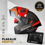 Mh Sports Çene Açılır Güneş Vizörlü Kask + Plakalık - 2XL - Kırmızı