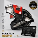 Mh Sports Çene Açılır Güneş Vizörlü Kask + Plakalık - Siyah