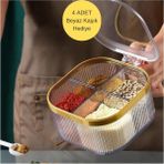 MHK Collection 4 Bölmeli Gold Detaylı Şık Plastik Açılır Kapanır Kapaklı Baharatlık, Organizer, Saklama, Düzenleme