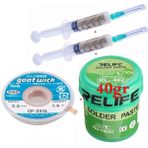 MHM Relıfe RL-402 Krem Lehim Solder Paste 183°C 40G Flux Lehim Toplama CP-2515 Lehim Emme Teli 2,5 mm 4lü Set