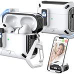 MHYALUDO AirPods Pro 2./1. Nesil Kılıf Kapağı, Magsafe ile Uyumlu, Manyetik Otomatik Kilit, Şarj Portu Toz Geçirmez ve Temizleme Kitli Stand Tasarımı, Zırh Siyah/Kar Beyazı