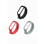 Mi7a Xiaomi Mi Band 3-4 Silikon Kordon 3'lü Set Siyah Kırmızı Gri