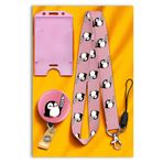 Mia Aurora Pembe Penguen 3lü Set Boyun Askı İpi Pembe Penguen Yoyo Dikey Kartlık