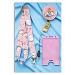 Mia Aurora Unicorn Kedi Pembe Kawaii Desen Yoyo Dikey Kartlık Boyun Askı İpi Set 3SETD