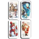Mia Pera 4 lü Simli Magnet Yılbaşı Yeniyıl Noel Bbaba Kardan Adam Çam Ağacı Manzara Hediye Magnetler (5,5 x 11 cm)