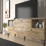 Mia Tv Ünitesi, Metal Ayak, Atlantik Çam Siyah, 160 Cm